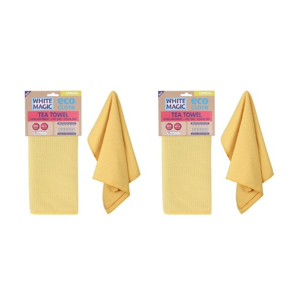 2x White Magic Reusable 70x50cm Tea Towel Absorbent Cleaning/Drying Cloth Lemon