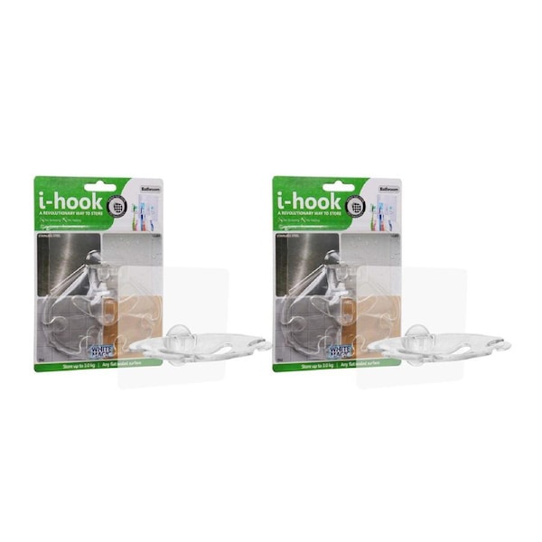 2x I-Hook Bathroom 10cm Suction Organiser Storage Soap/Toothbrush Holder Clear