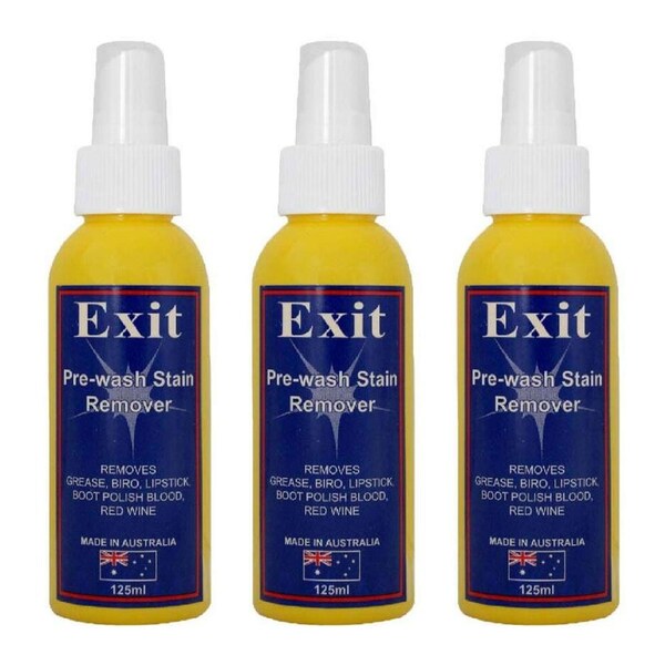 3x Exit Soap 125ml Spray Pre-Wash Stain Remover Grease/Ink Multi-Purpose Cleaner