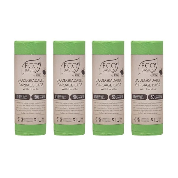 4x Eco Basics 50L Large Biodegradable Garbage Bags Waste Storage Container Green