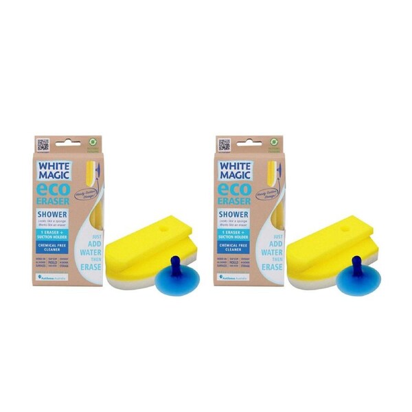 2x White Magic 15cm Shower Eraser Cleaning Sponge Iron-Shaped Bath Cleaner White