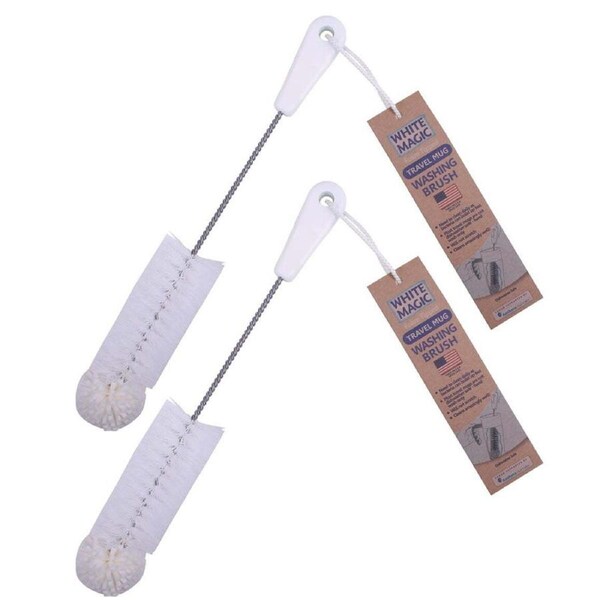 2x White Magic 37cm Foam Tipped Washing Brush Cleaner For Travel Drink Mug White