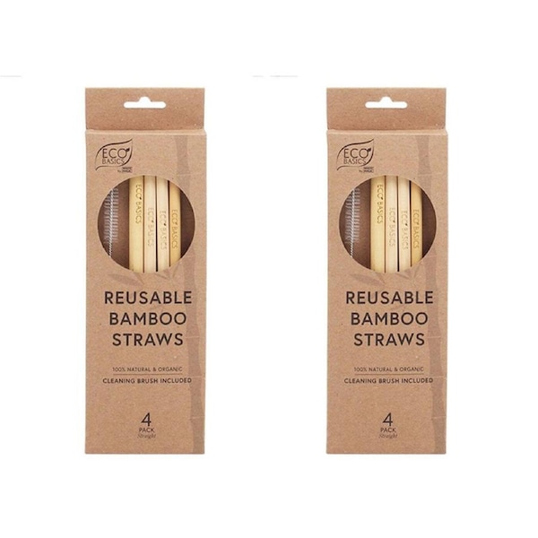 2x 4PK Eco Basics 23cm Reusable Bamboo Drinking Beverage Straw Straight Washable