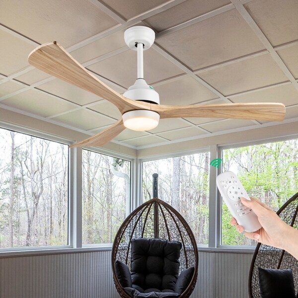 1320mm 52" Ceiling Fan with Remote Control Ceiling Fans Wooden Blades Matt White & Natural