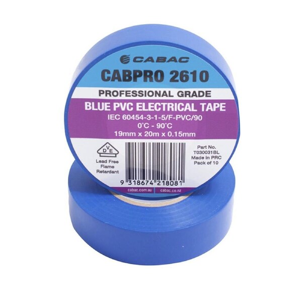 Cabac 19mm x 20m Cabpro 2610 PVC Electrical Tape Blue
