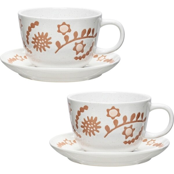 2x Ecology Nori Glazed Stoneware Tea/Coffee Cup & Saucer/Plate Drinks Set 330ml