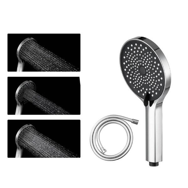 ACA Black 3 Functions Round ABS Plastic Handheld Shower Head 1.5m PVC Hose WELS