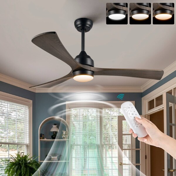 ACA 52" Ceiling Fan w/Light Remote Control Fans 3 Wooden Blades Timer Black