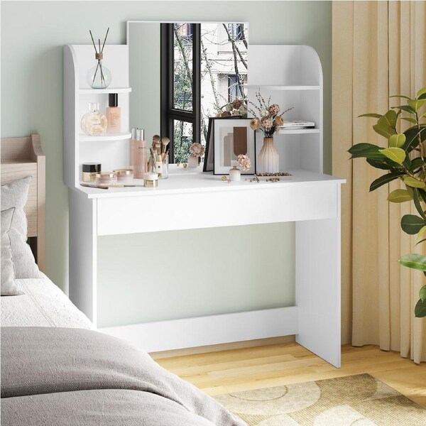 Advwin Dressing Table with Mirror Makeup Desk Dresser Drawers White