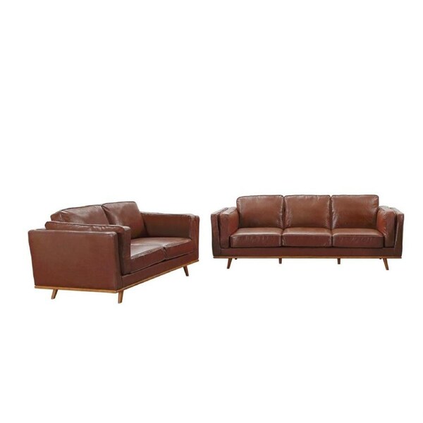 3+2 Seater Sofa Brown Faux Leather Lounge Set for Living Room Couch with Wooden Frame