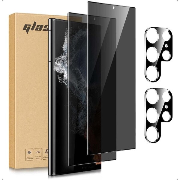 2 PCS Privacy Tempered Glass Screen Protector+ 2 PCS Camera Lens-For Galaxy S22 Ultra