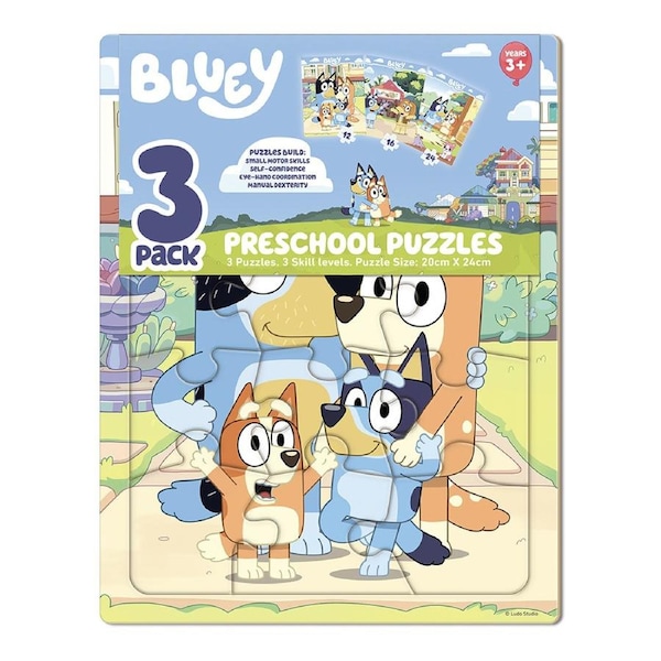 3pk Crown Bluey Frame Tray Kids/Children's Preschool Puzzle Set 20x24cm 3yrs+