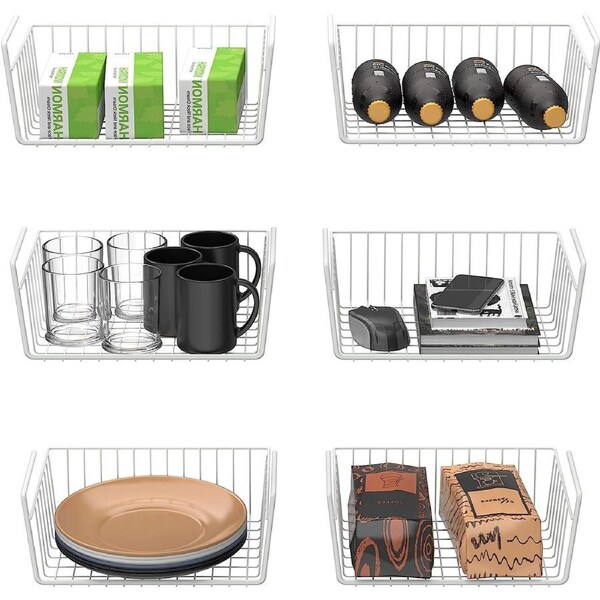 Under Shelf Storage Basket Cabinet Wire Organizer for Kitchen Pantry Bathroom Storage and Organization 6PK
