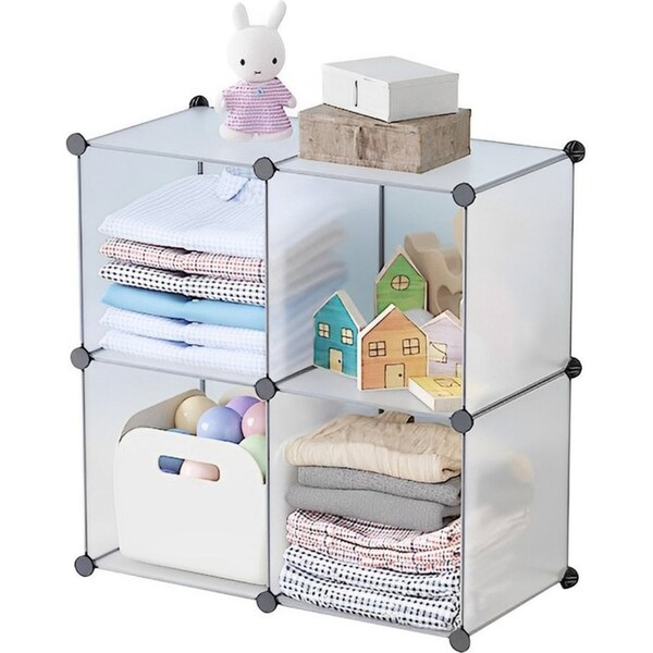 SOGA 4-Cube Transparent Shelf Box Portable Cubby DIY Storage Shelves Modular Closet Organiser