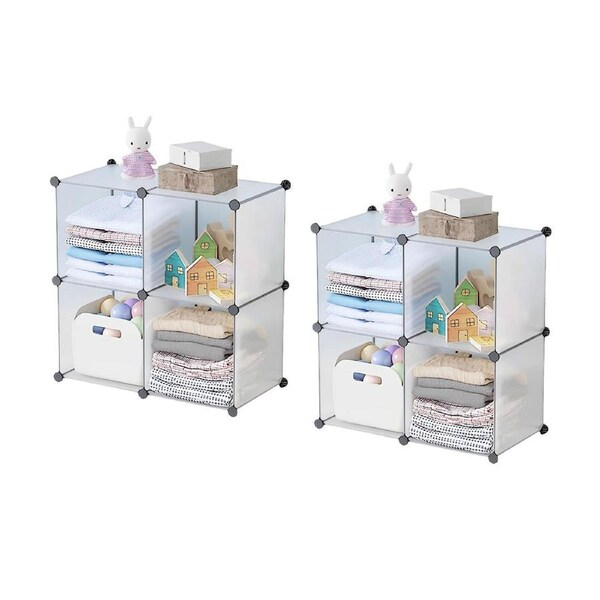 SOGA 2X 4-Cube Transparent Shelf Box Portable Cubby DIY Storage Shelves Modular Closet Organiser