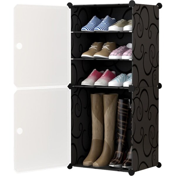 SOGA 4 Tier Shoe Rack Organizer Sneaker Footwear Storage Stackable Stand Cabinet Portable Wardrobe with Cover