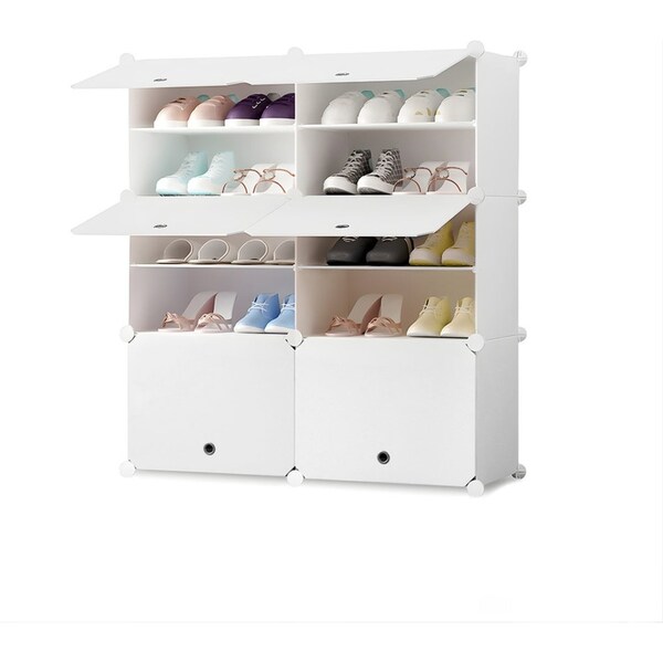 SOGA 5 Tier 2 Column White Shoe Rack Organizer Sneaker Footwear Storage Stackable Stand Cabinet Portable Wardrobe with Cover