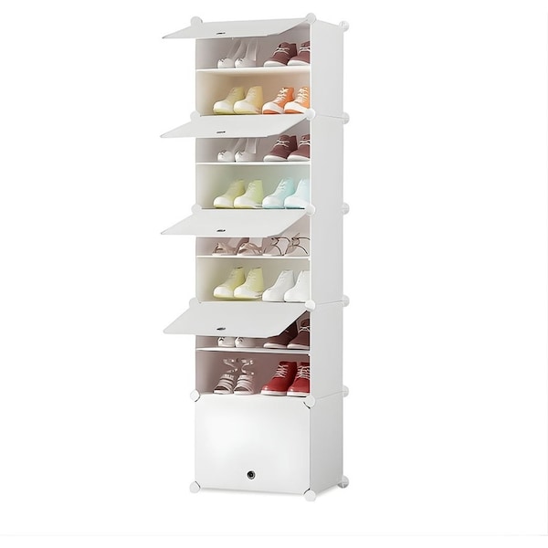 SOGA 8 Tier White Shoe Rack Organizer Sneaker Footwear Storage Stackable Stand Cabinet Portable Wardrobe with Cover