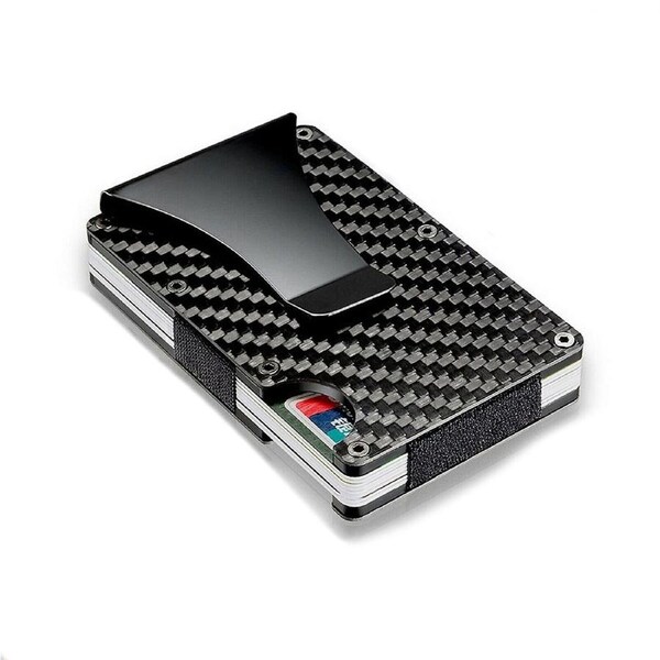 Men Carbon Fiber Credit Card Holder RFID Blocking Slim Wallet Money Clip Purse