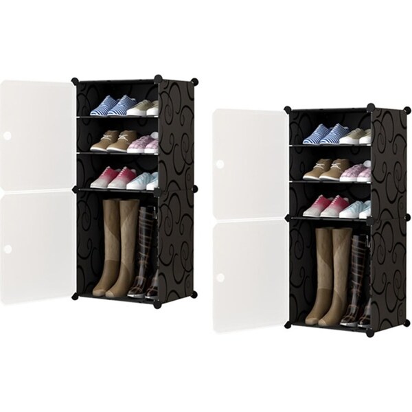 SOGA 2X 4 Tier Shoe Rack Organizer Sneaker Footwear Storage Stackable Stand Cabinet Portable Wardrobe with Cover