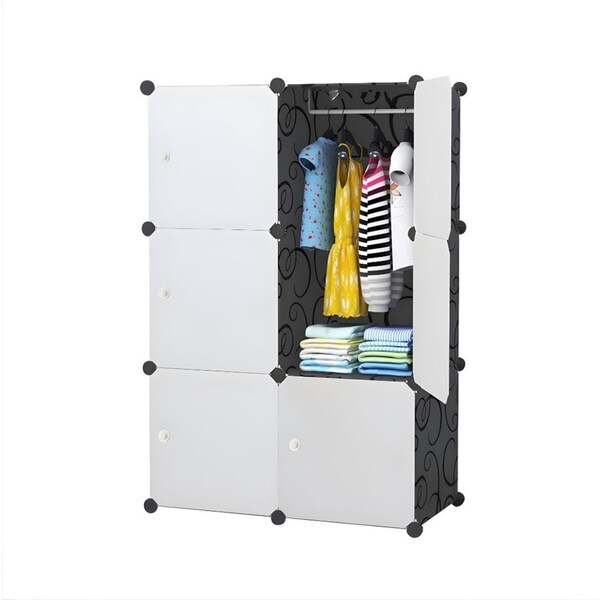 SOGA 3 Tier 6-Cube Portable Wardrobe Divide-Grid Modular Storage Organiser Foldable Closet