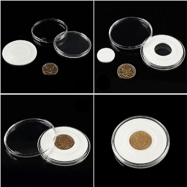 Coin Display Case Clear Round Plastic Storage Capsules Holder Eva Pad - 20x