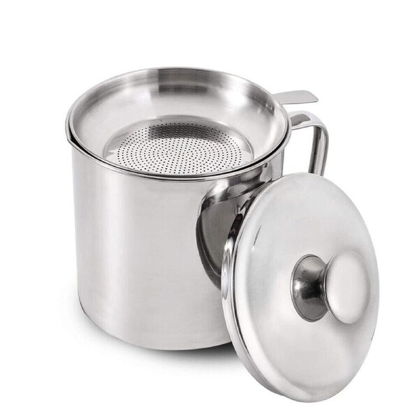 Stainless Steel Oil Filter Pot Cooking Soup Grease Strainer Separator Home