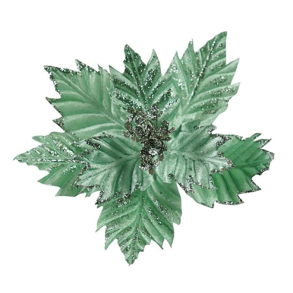 Poinsettia Shiny Mint Clip On 25cm
