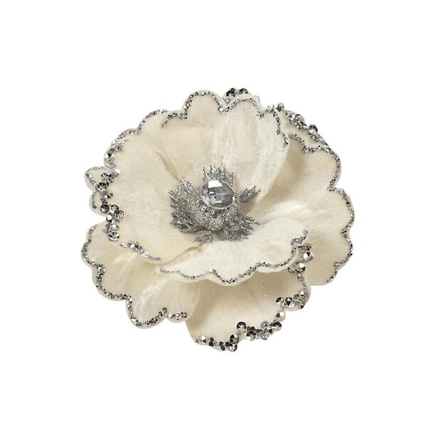 Magnolia White Silver Clip On 14cm