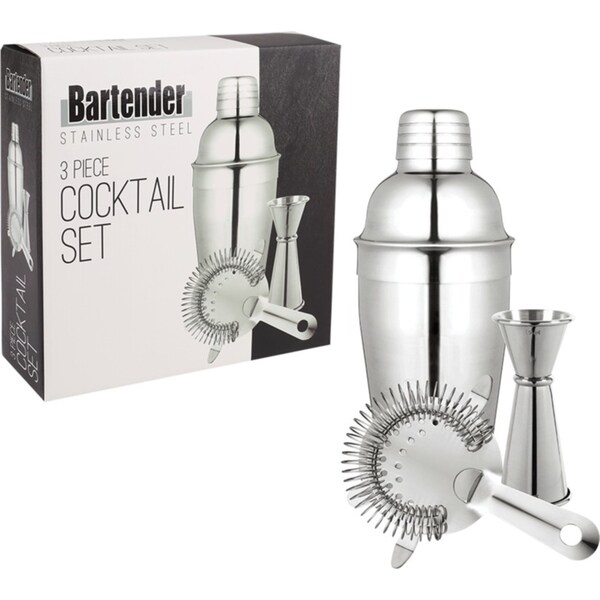 Bartender 3 Piece Stainless Steel Cocktail Set - 550ml