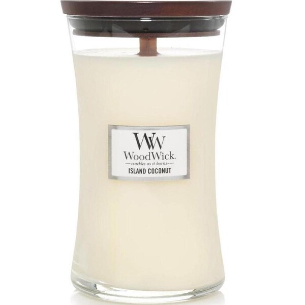 Woodwick Island Coconut Large Candle Crackles As It Burns 610G Hourglass