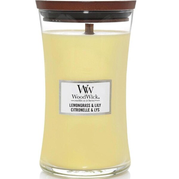 Woodwick Lemongrass Lily Large Candle Crackles As It Burns 610G Hourglass