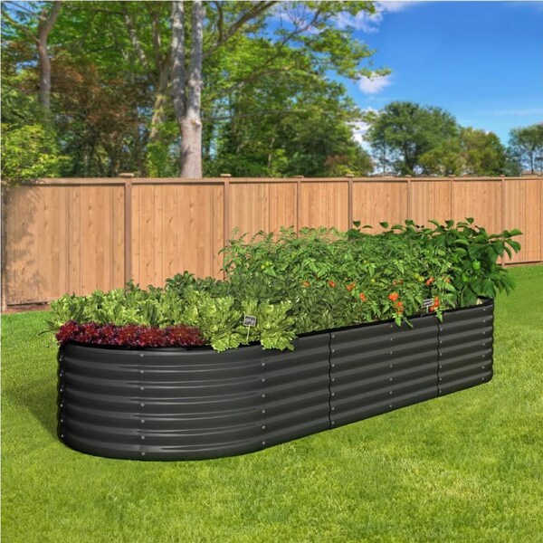 Livsip Raised Garden Bed Beds Kit Planter Oval Galvanised Steel 240cmX80cmX56cm