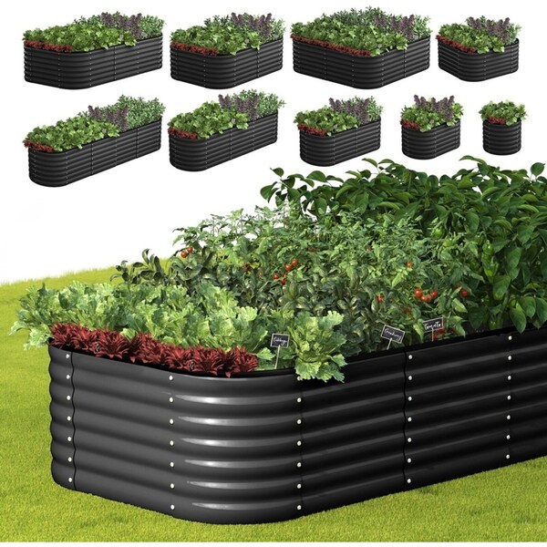 Livsip 9-IN-1 Raised Garden Bed Modular Kit Planter Oval Galvanised Steel 56CM H
