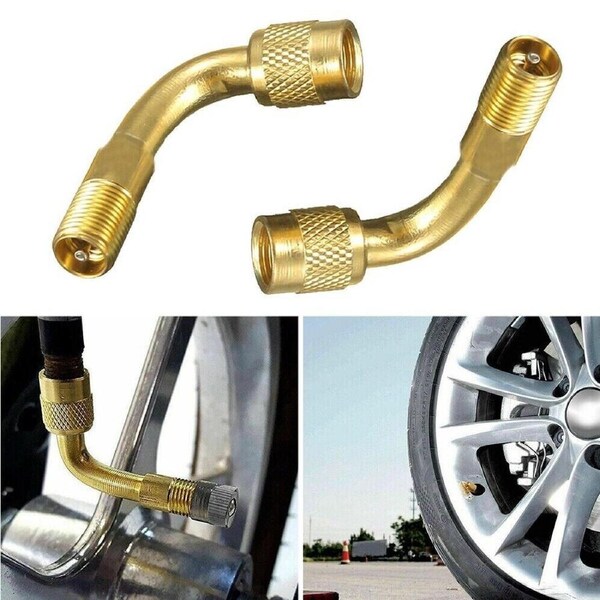 2x 90 Degree Brass Air Tyre Valve Extension Adaptor Car Tire Stem Extender Tools