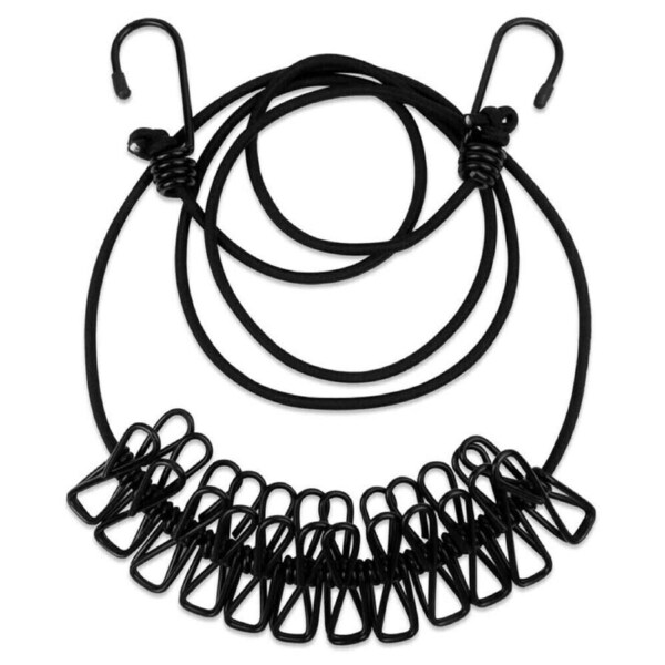 2pcs 12 Clips Camping Rope Peg Washing Clothes Line Travel clothesline BLack