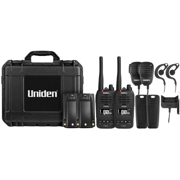 Uniden XTRAK 50 2-TP - 5 Watt Waterproof Smart UHF Handheld Radio with Large OLED Display and Instant Replay Function – Tradies Pack