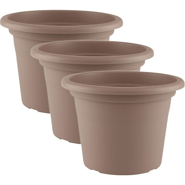 3x Artevasi Cilindro Plastic Indoor/Outdoor Garden Plant Pot 25x18.2cm Taupe