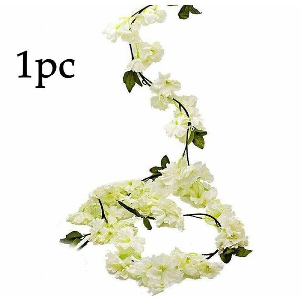 1x Artificial Silk Sakura Flowers Fake Vine Hanging Garland Floral 2.1M -White