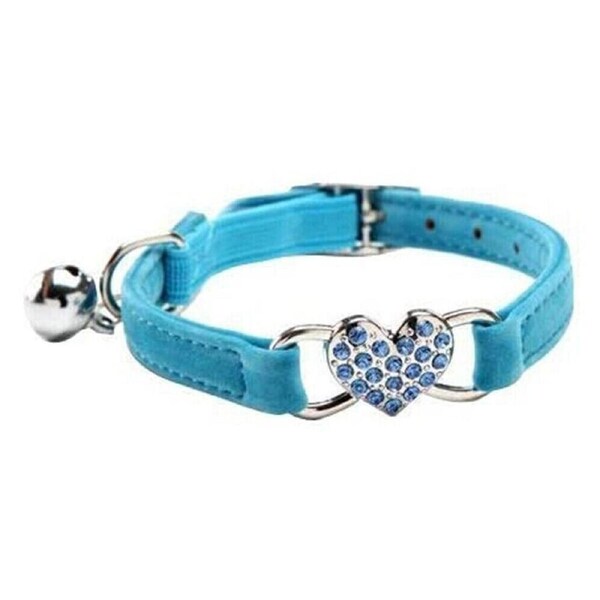 Adjustable Suede Collar Cat Kitten Dog Puppy Pet Safety ReleaseHeart Bling Blue