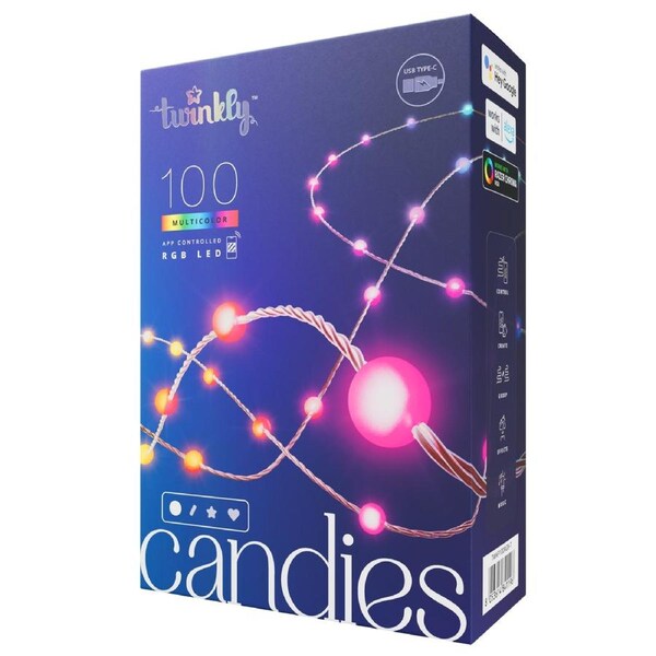 Twinkly 100 LED Candie String Light USB-C Powered Clear Wire Pearl Shape - RGB
