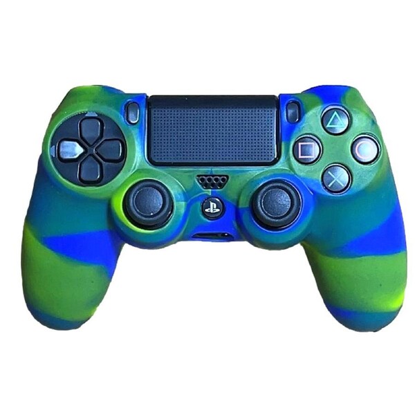 Silicone Cover For PS4 Controller Case Skin - Glossy Blue/Green Swirls