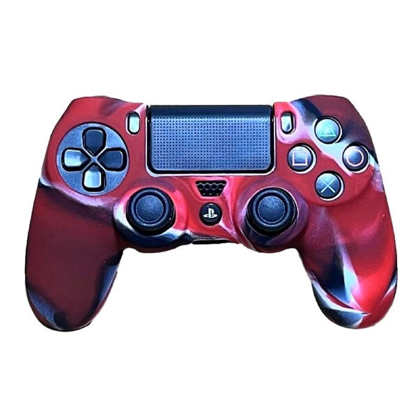Silicone Cover For PS4 Controller Case Skin - Red/Black Swirls