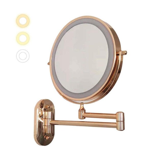 Nevenka Wall Mounted Lighted Makeup Mirror 8" 10X Magnifying Cosmetic Mirror with 3 Color Modes USB Charging Type-Gold