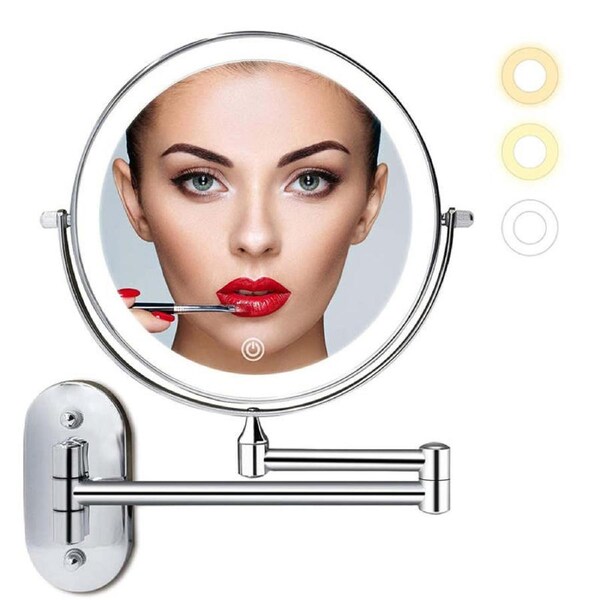 Nevenka Wall Mounted Lighted Makeup Mirror 7" 7X Magnifying Cosmetic Mirror with 3 Color Modes Battery Type-Silver