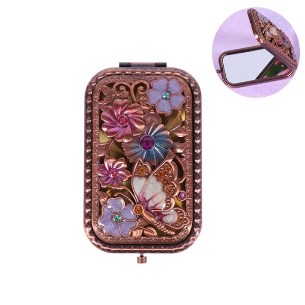 Nevenka Antique Butterfly Flower Foldable Makeup Mirror-Red