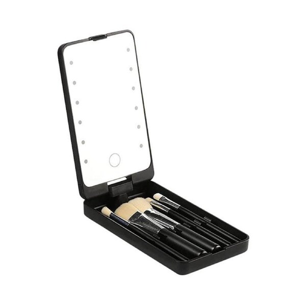 Nevenka Folding Touch LED Makeup Mirror Lockable Jewelry Display Box Necklace Earing Storage Case 10X Magnifying Mirror (Black)