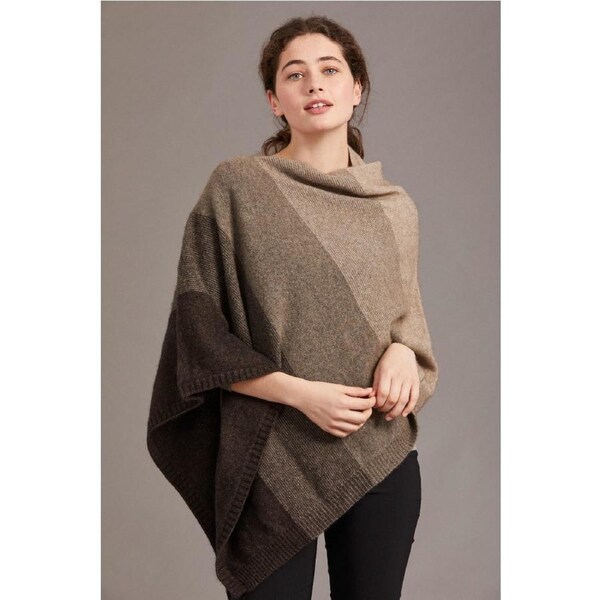 McDonald Possum Merino Ombre Womens Poncho-Ebony/Bark/Mocha