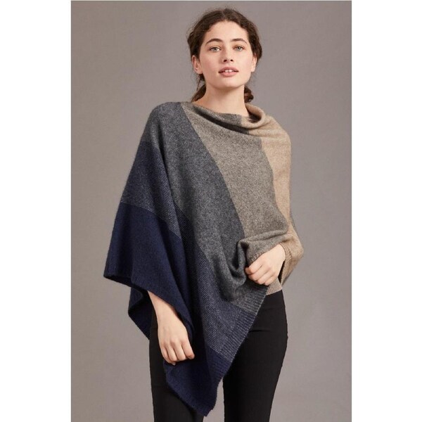 McDonald Possum Merino Ombre Womens Poncho -Navy/Pewter/Mocha