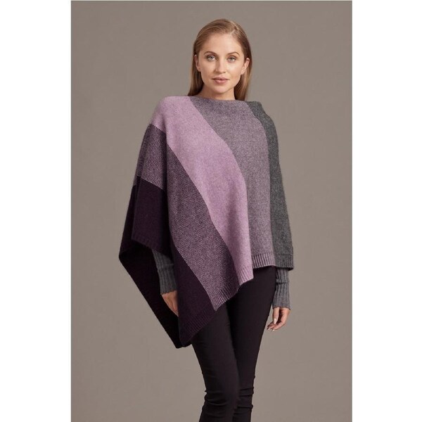 McDonald Possum Merino Ombre Womens Poncho-Plum/Lilac/Pewter
